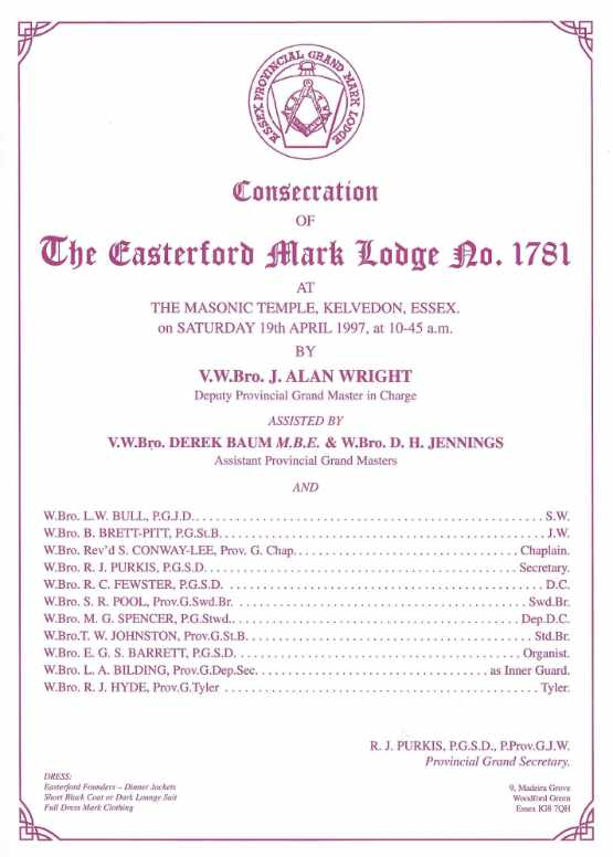 1997 Mark Lodge Consecration